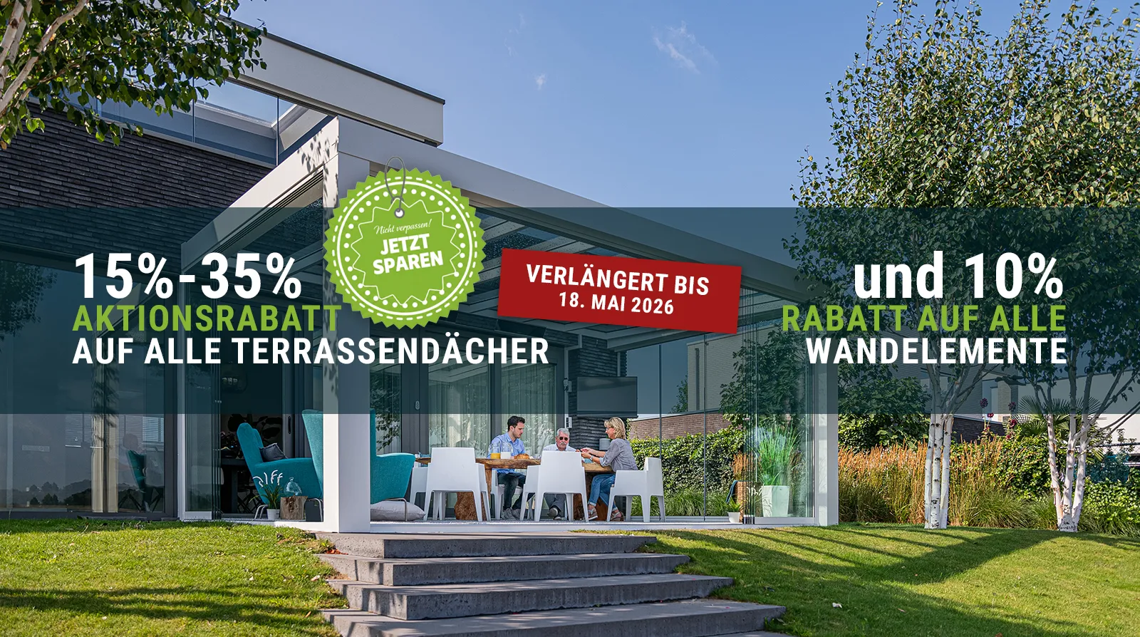 Terrassendach CUBE Flachdach XXL Wandanschluss - Rabattaktion %