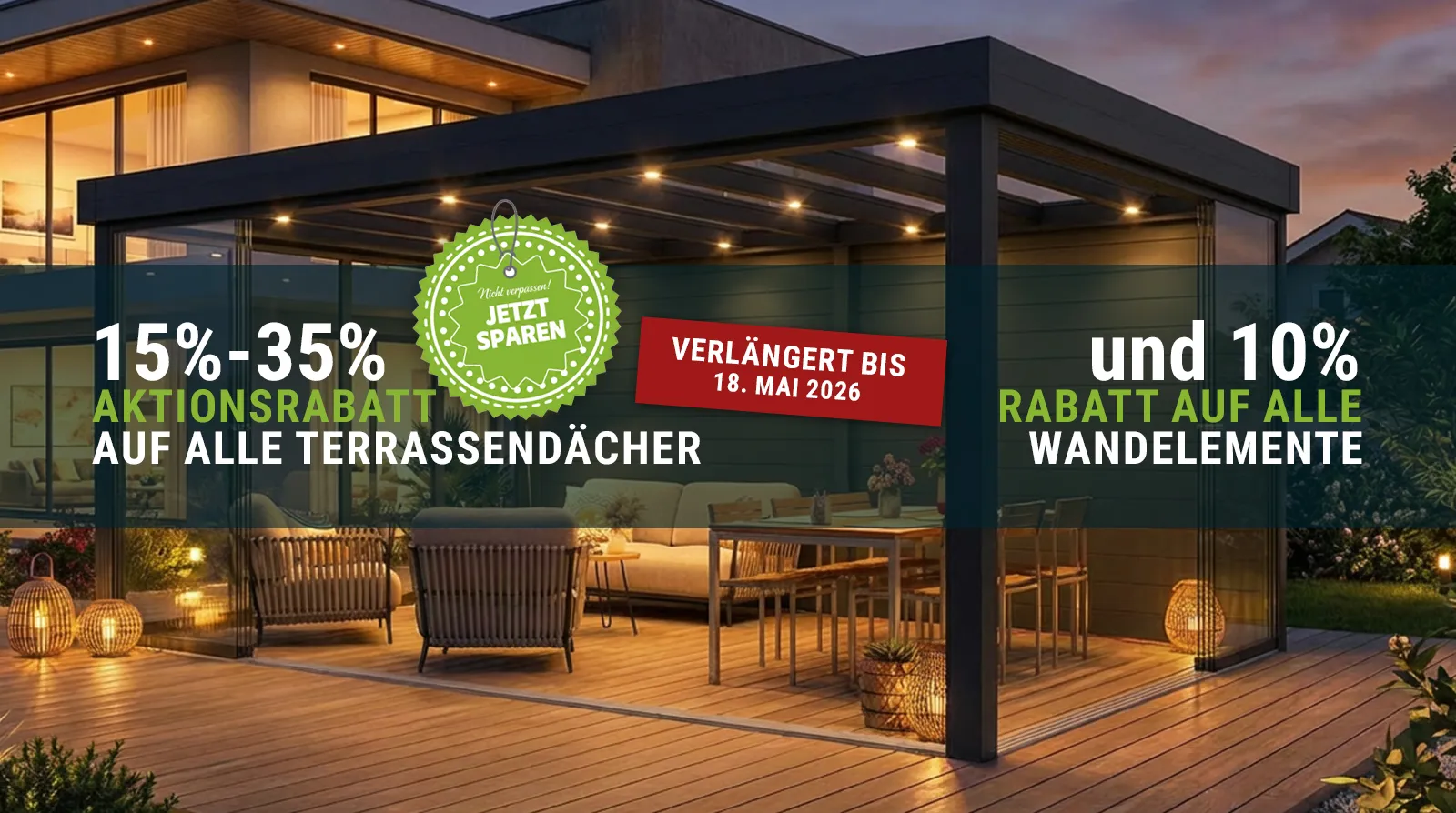 Terrassendach Flachdach XL freistehend - Jetzt Rabattaktion nutzen & sparen % 