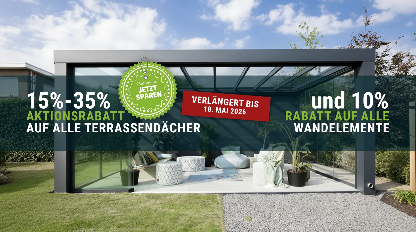 Terrassendach Flachdach XXL freistehend - Jetzt Rabattaktion nutzen & sparen % 