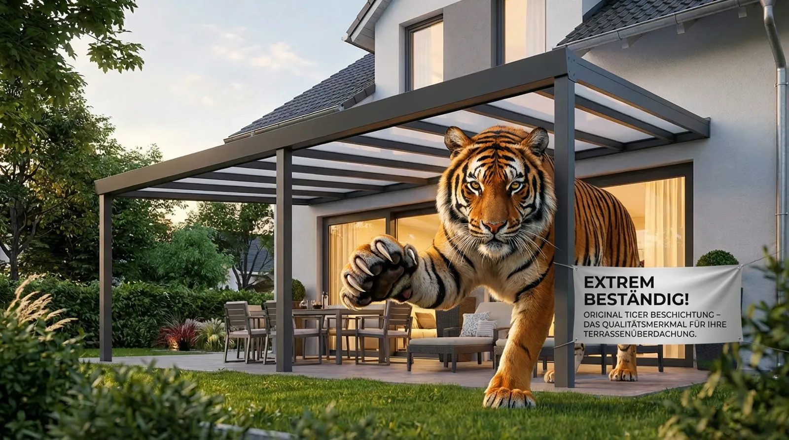 Terrassendach Premium Xl freistehend - in anthrazit 7016 oder weiß 9016 - Extrem robuste und langlebige Tigerbeschichtung