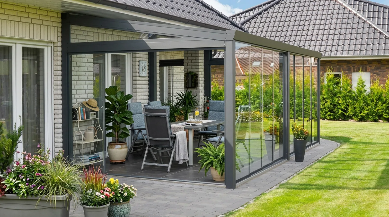 Das Terrassendach Gartenzimmer - Beispielbild von der Seite