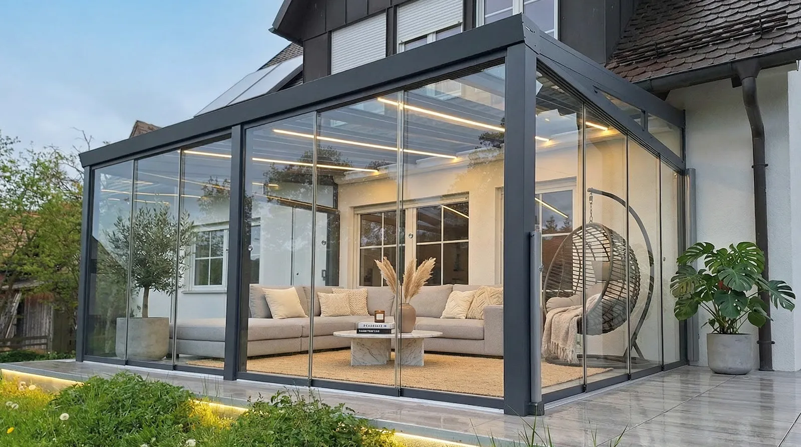 Das Terrassendach Gartenzimmer - Beispielbild von unten vorne
