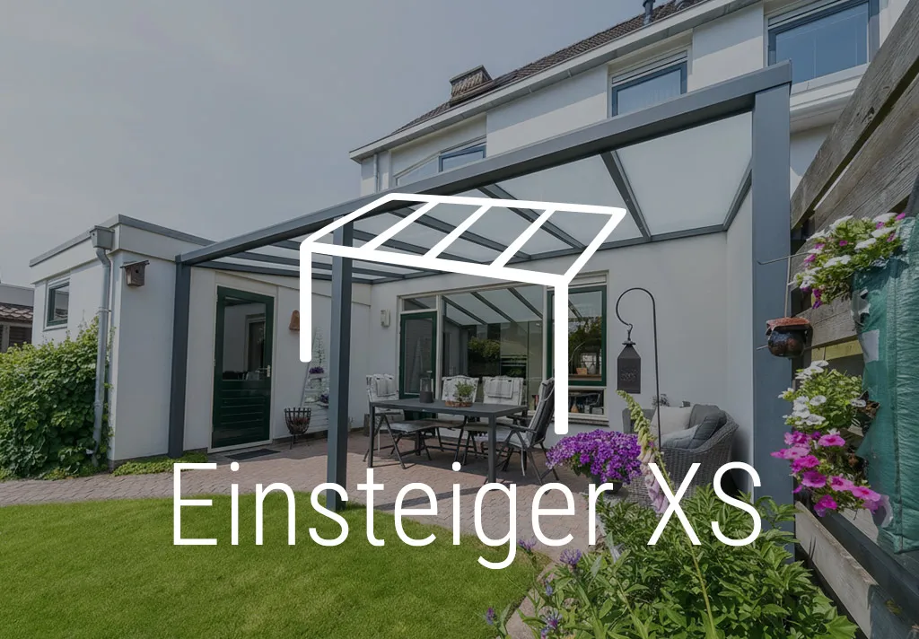 Terrassenüberdachung Wandanschluss Einsteiger XS – kompakt und preisgünstig
