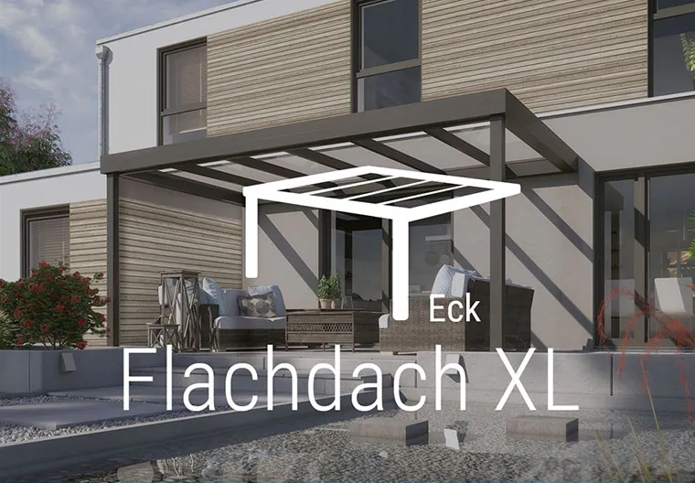 Flachdach XL Eck-Montage – Terrassenüberdachung für Hausecken