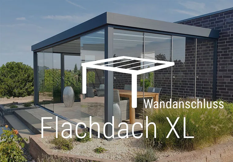 Flachdach XL mit Wandanschluss – Terrassenüberdachung Aluminium
