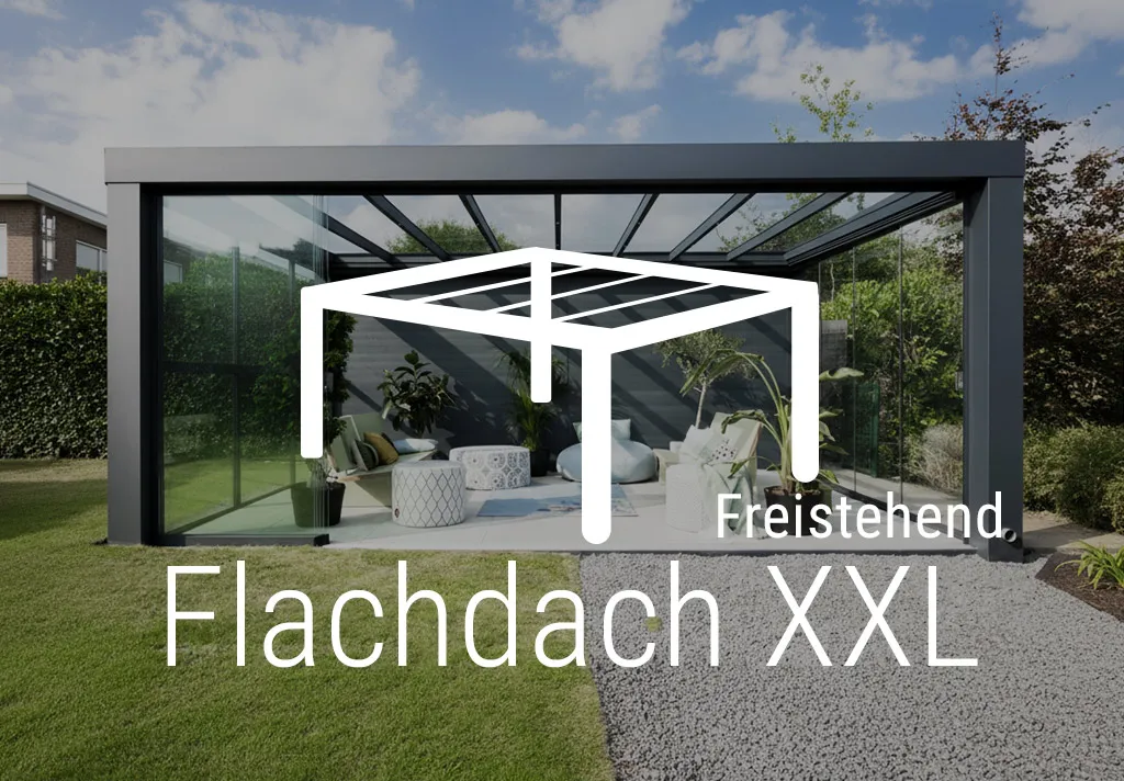 Freistehende Terrassenüberdachung Flachdach XXL für große Flächen