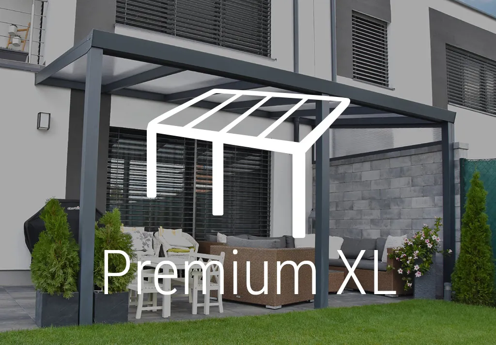 Terrassenüberdachung Premium XL Wandanschluss Terrassenüberdachung Premium XL Wandanschluss aus Aluminium – individuell konfigurierbar