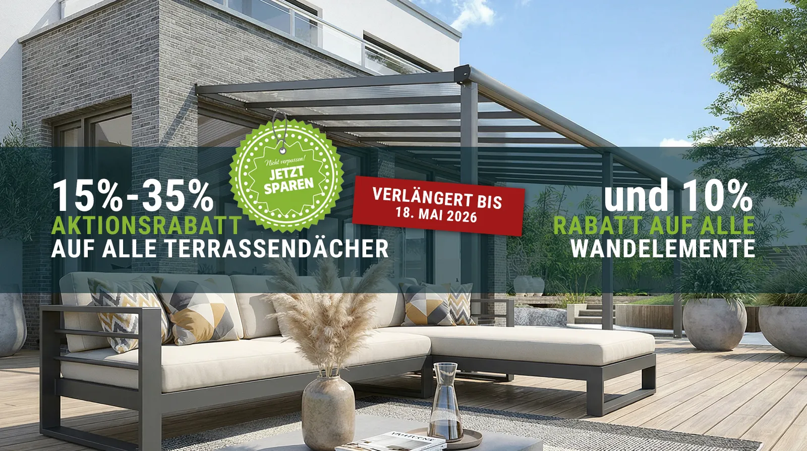 Terrassendach Aktionsmodell Kpmpakt XXS - Jetzt Rabattaktion nutzen und richtig sparen %