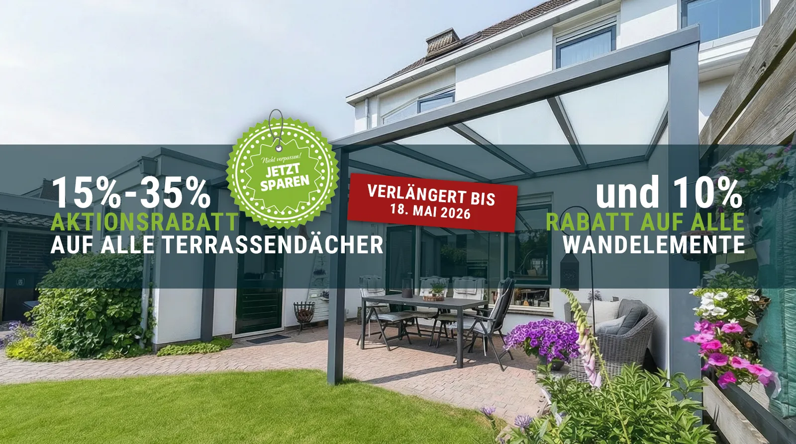 Terrassendach Einsteiger XS - Jetzt Rabattaktion nutzen und richtig sparen %
