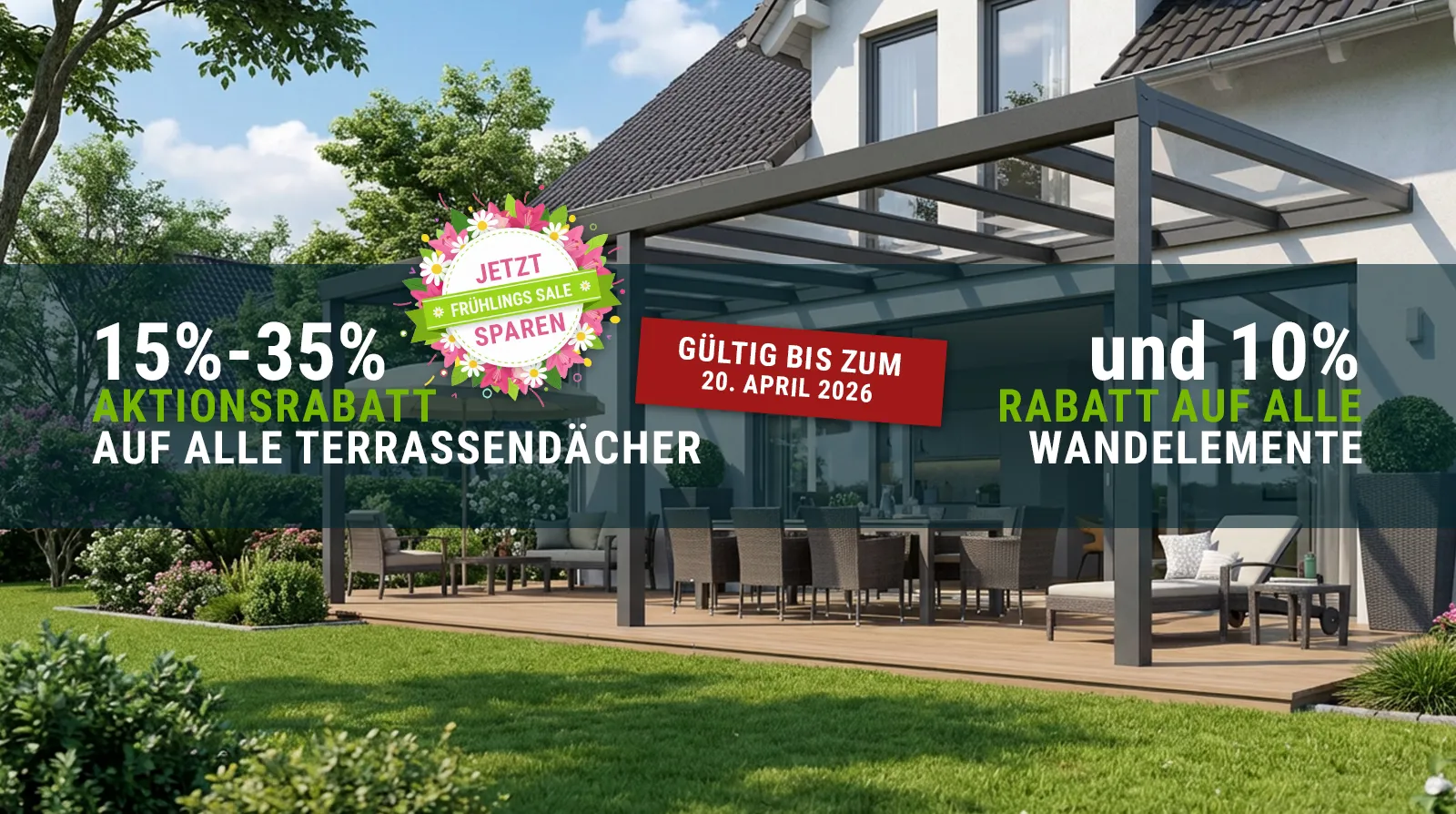 Terrassendach Premium XL - Jetzt Rabattaktion nutzen und richtig sparen %