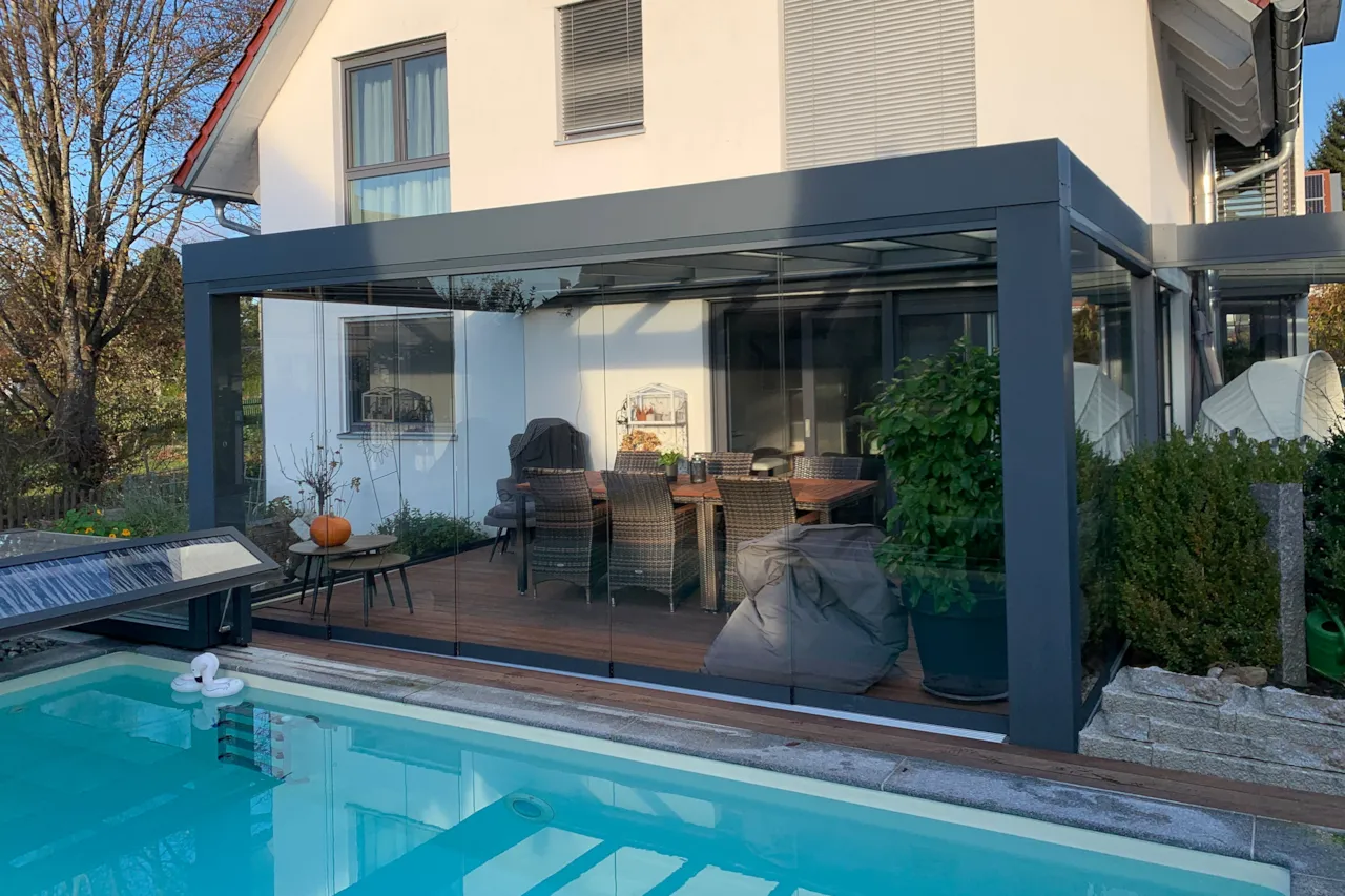 Terrassendach CUBE Flachdach XXL Wandanschluss
