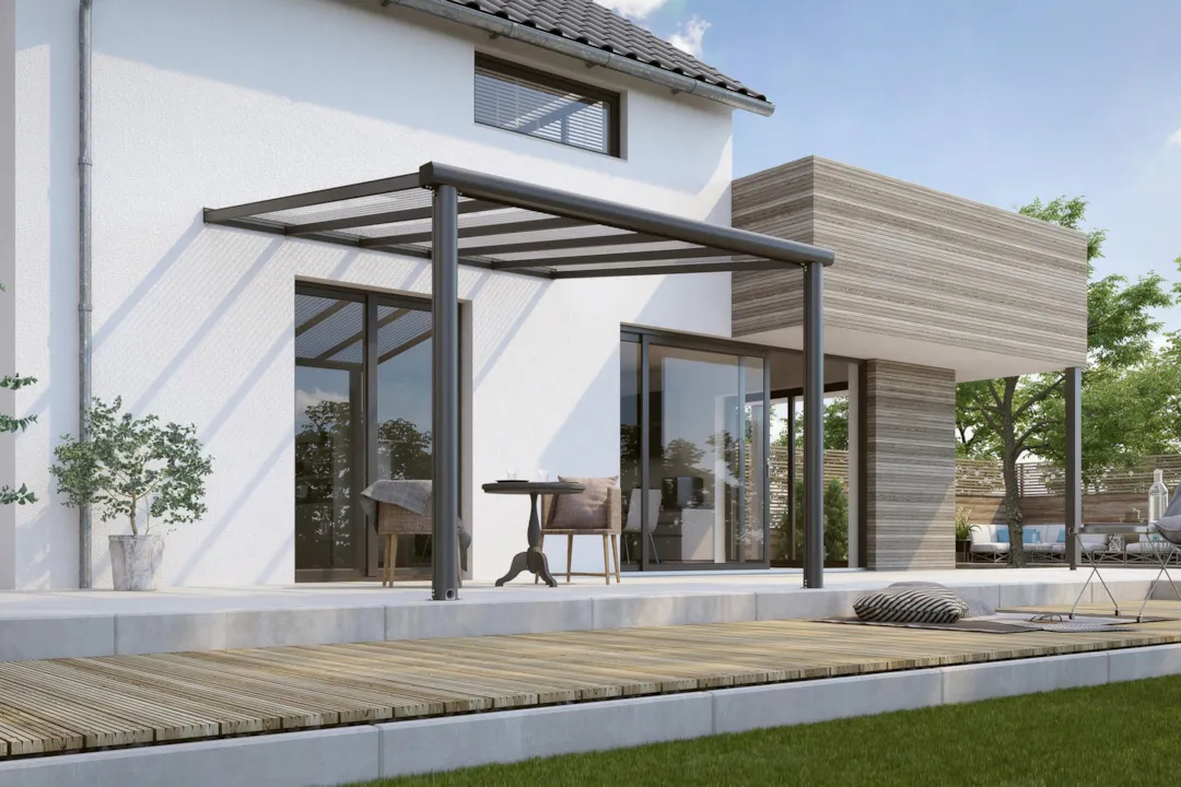Terrassendach Aktionsmodell Kpmpakt XXS - Beispiel auf 2 Pfosten