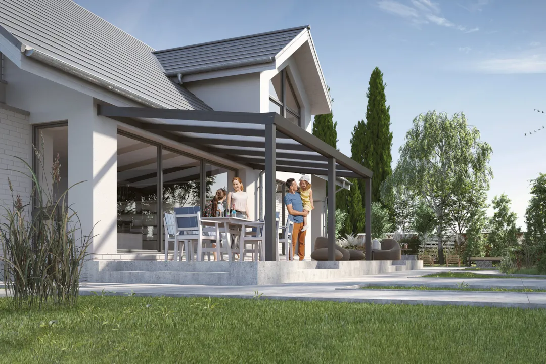 Terrassendach Premium XL - Beispiel auf 3 Pfosten