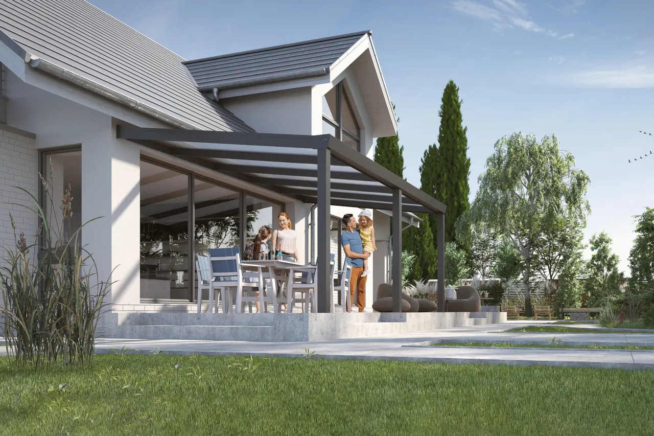 Terrassendach Premium XL - Beispiel auf 3 Pfosten