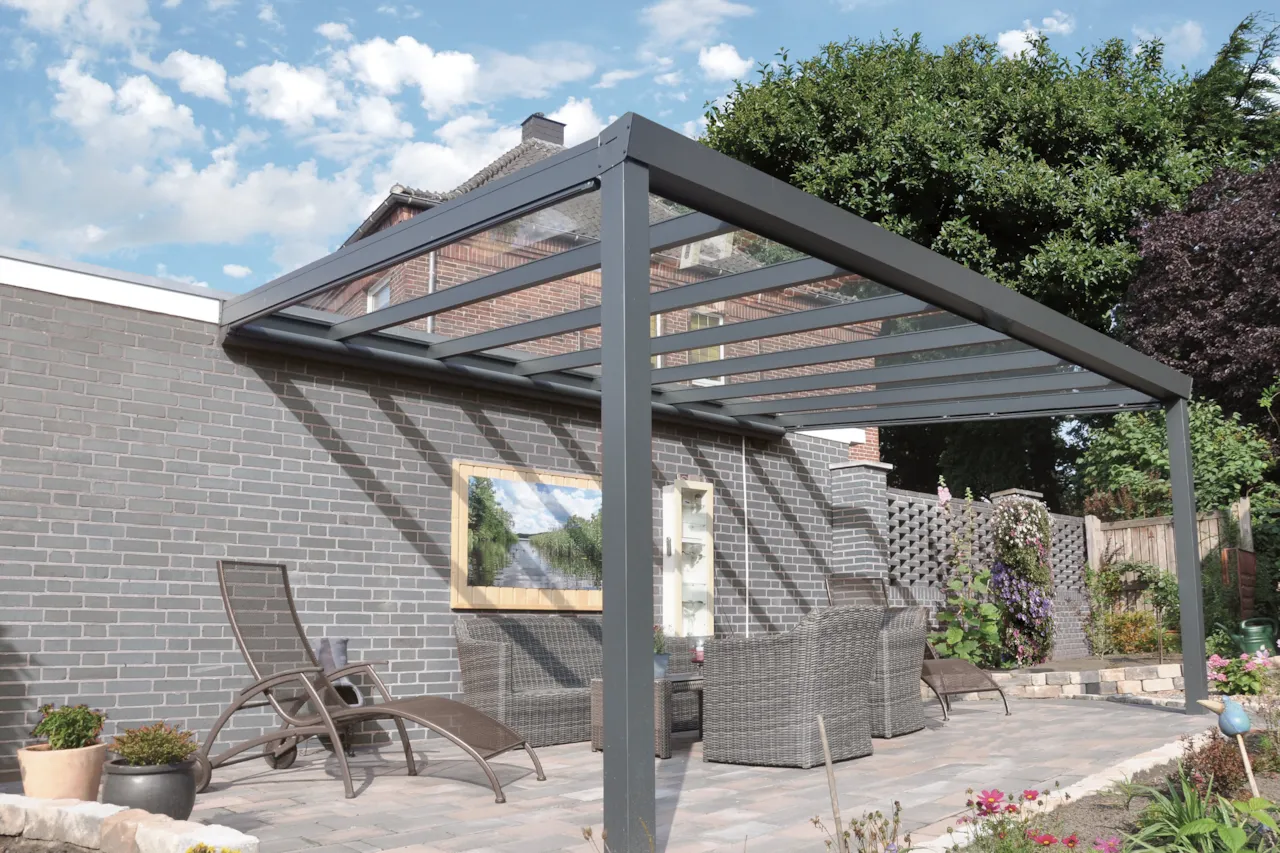 Terrassendach Premium XL - mit Unterzug auf 2 Pfosten