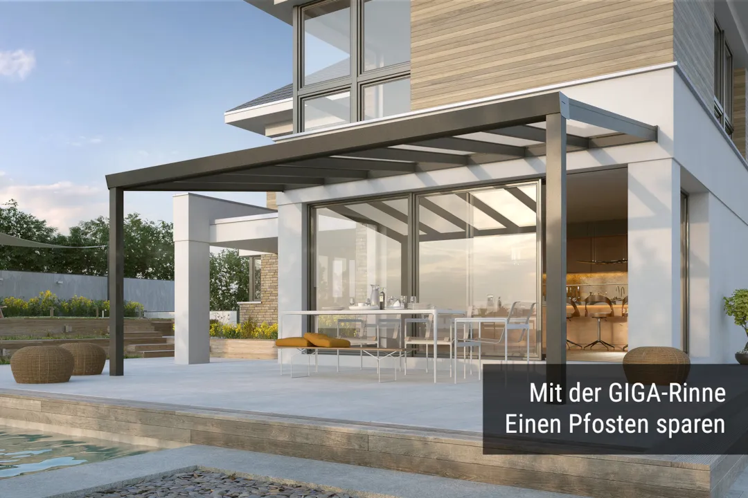 Terrassendach Premium XL - mit Unterzug auf 2 Pfosten