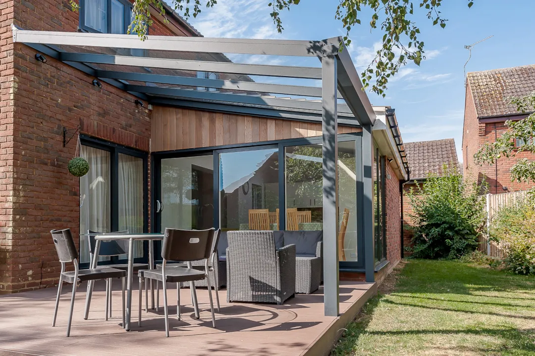 Terrassendach Premium XL - mit Unterzug auf 2 Pfosten
