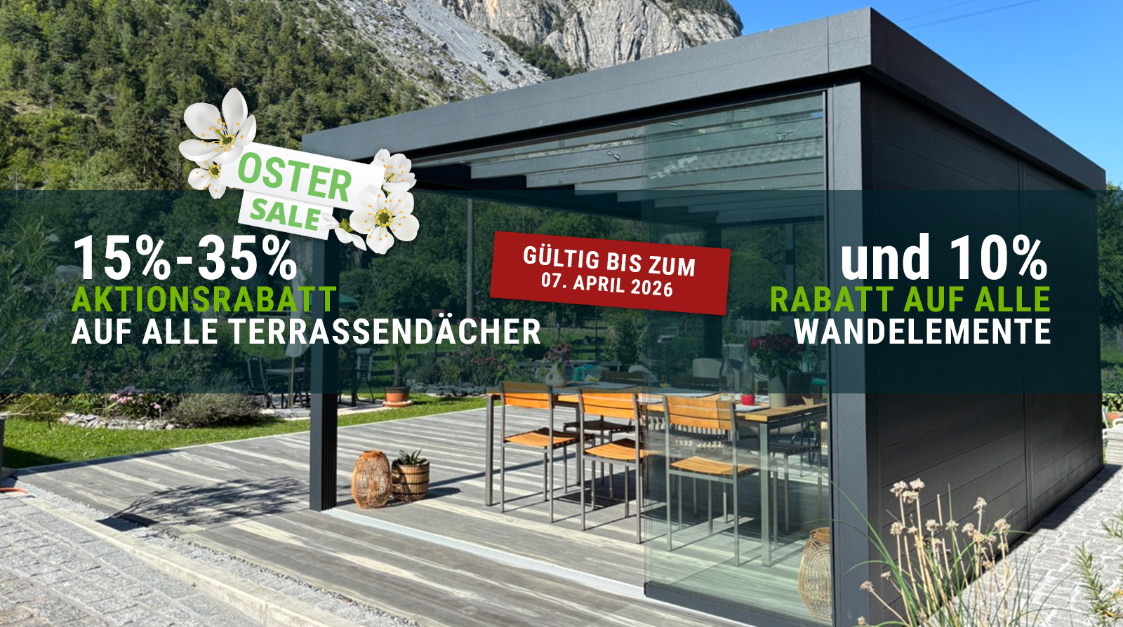 Flachdach XL freistehende Terrassenüberdachung