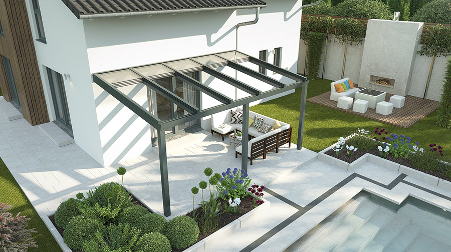 Schiebedach Terrassenüberdachung – Ansicht 2